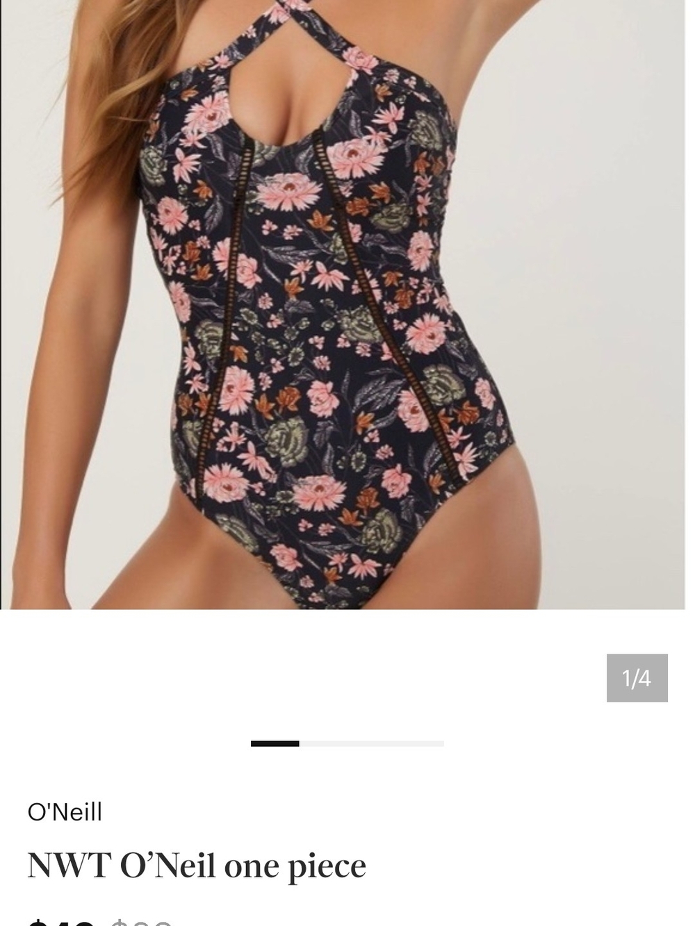O'Neill Black One-Piece Swimsuit with Pink Floral Print